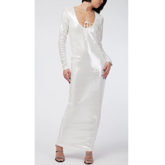 NEW Lioness Hollywood Sequin Maxi Dress Scoop Neck in  Porcelain Women's XS - Picture 1 of 10